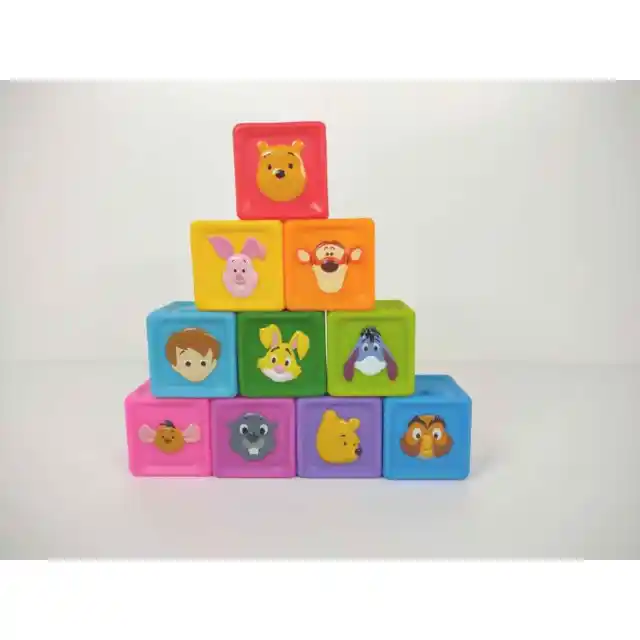EUC Set of 10 Disney Winnie The Pooh & Friends Soft Rubber Colorful Toy Blocks