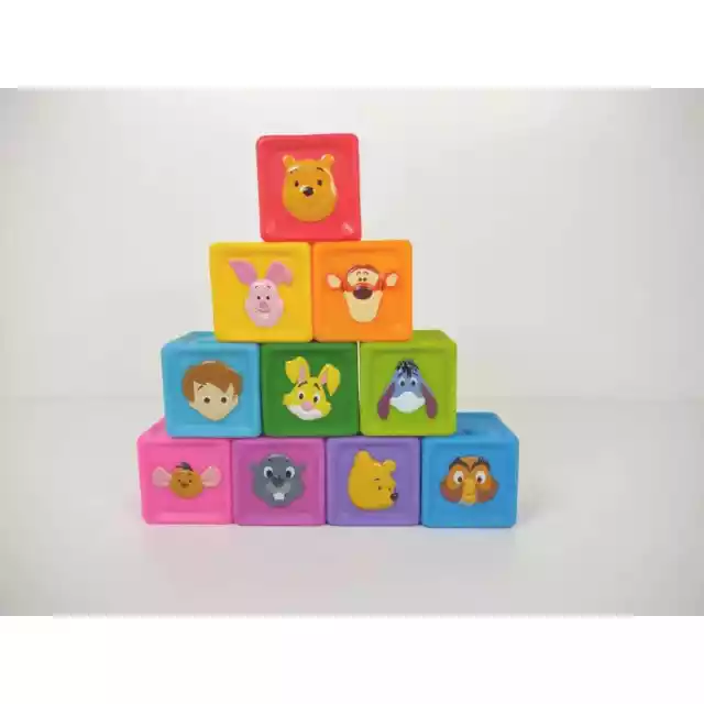 EUC Set of 10 Disney Winnie The Pooh & Friends Soft Rubber Colorful Toy Blocks