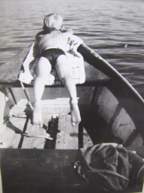 Vtg Blond Sweet Young Man Laying In Row Boat In Swim Suit~Gay Int