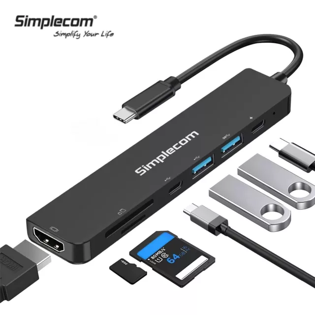 Simplecom 7 in 1 USB-C Type-C HUB Adapter Dock to USB 3.0 HDMI 4K HDMI PD Mac