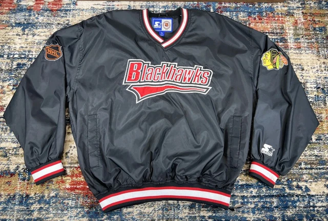 Vtg Chicago Blackhawks Starter Windbreaker Lined Pullover NHL Center Ice XL