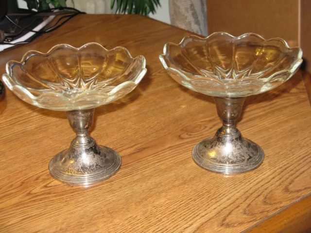 Vintage PREISNER Sterling Silver Weighted Short Candlesticks with Glass Holders