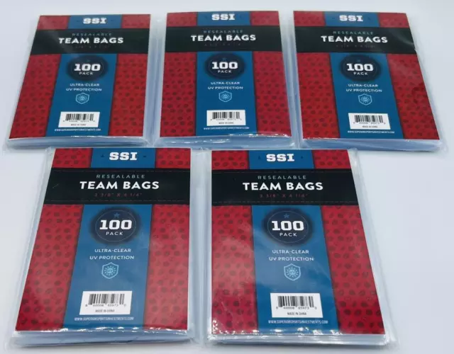 Superior Sports Investments SSI 5 Pack Sports Cards Resealable Team Set Bags 500