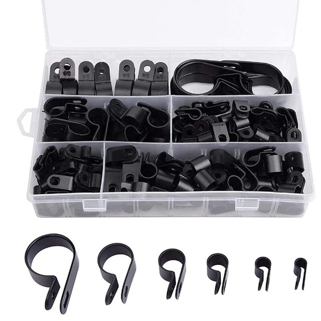 200Pcs R-Type P-Type Cable Clamps Plastic Nylon Wire Clip Assortment Kit Ha U8Z7