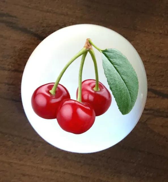 Red Cherries White Ceramic Kitchen Cabinet Dresser Knob Decor