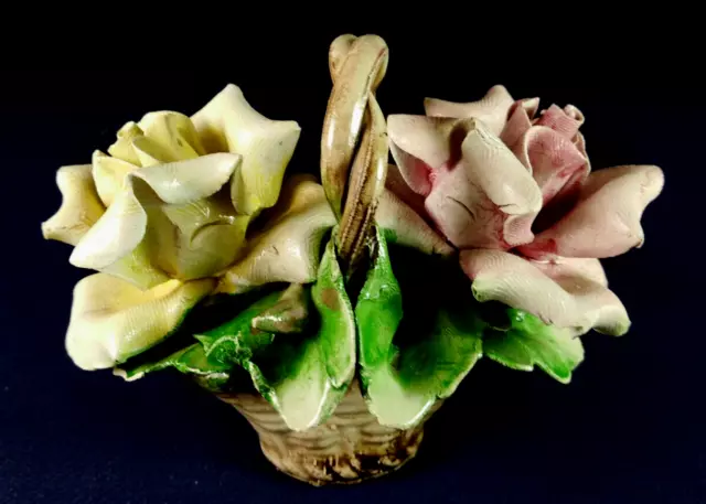 Capodimonte Pink & Yellow Rose Small Basket Ornament