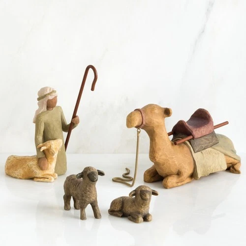 Willow Tree 'Shepherd and Stable Animals' 7" Hand-Painted Resin Figure Set
