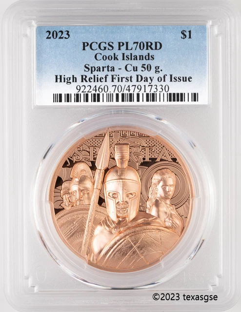 2023 Cook Isalnds $1 Sparta 50g HR Copper FDI - PCGS PL70RD