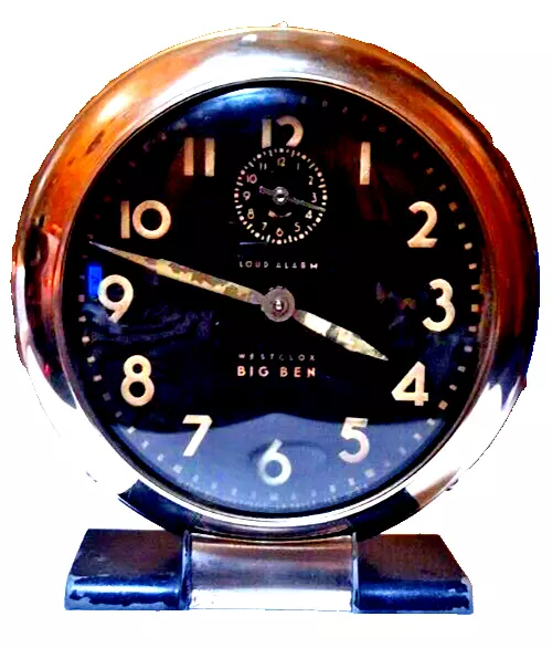 WESTCLOX BIG BEN ~ Made in USA ~ Vintage 1940's Black Model 5 LOUD ALARM Clock