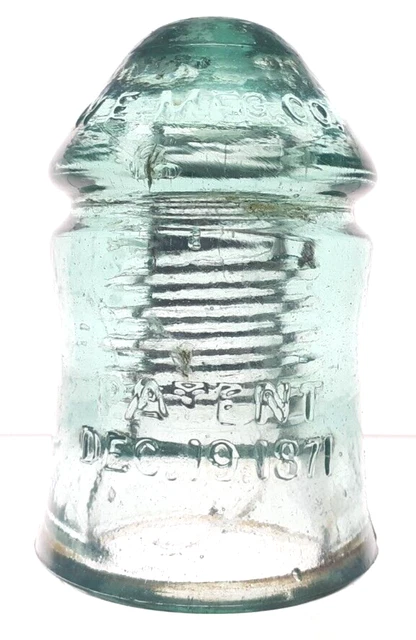 CD 126.4 Ice Aqua W.E.MFG.CO. Antique Glass Telegraph Insulator W.U. PAT 1871 G2