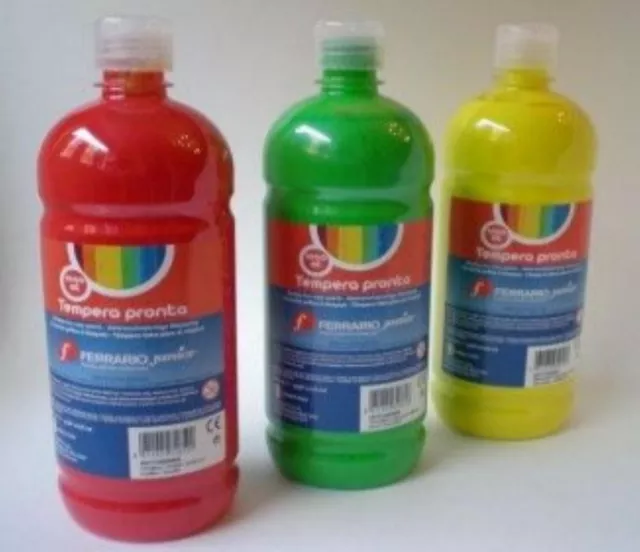 03 FLACONI DA 500ml DI TEMPERA PRONTA FERRARIO Junior - COLORI ASSORTITI -