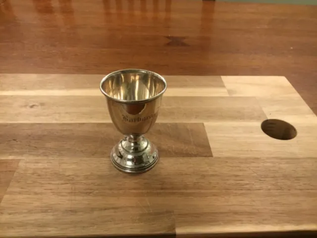 Birmingham Hallmarked Sterling Silver Egg Cup engraved “Barbara”