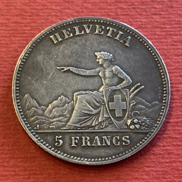 5 francs suisse argent 1863 La Chaux-De-Fonds. Pièce Très Très Belle.