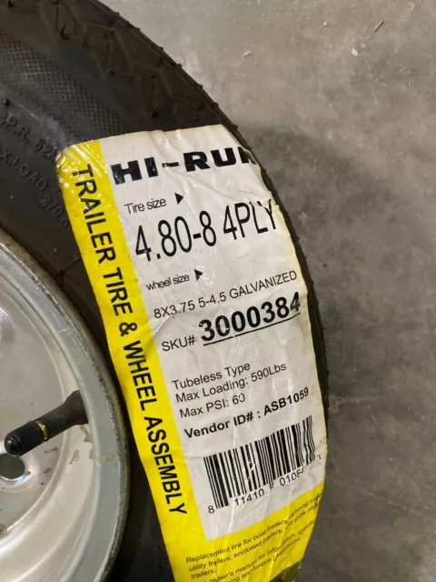 1 New Tire Wheel Rim Trailer Assembly 4.80 8 Hi Run 4ply 5 Bolt 8x3.75 Old Stock