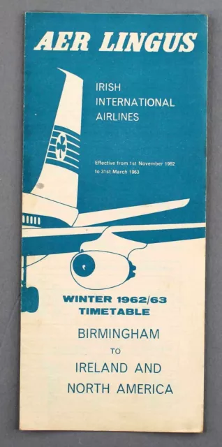 Aer Lingus Birmingham Ireland & North America Airline Timetable Winter 1962/3