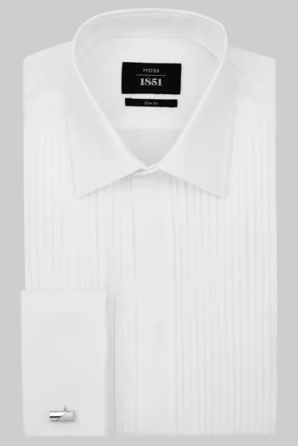 Moss Bros 1851 Tailor Fit Classic Collar Pleated Tuxedo White Dress Shirt - 15
