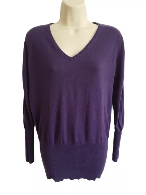 Woolovers Deep Purple Cashmere,merino Wool V-neck Jumper.Size S.