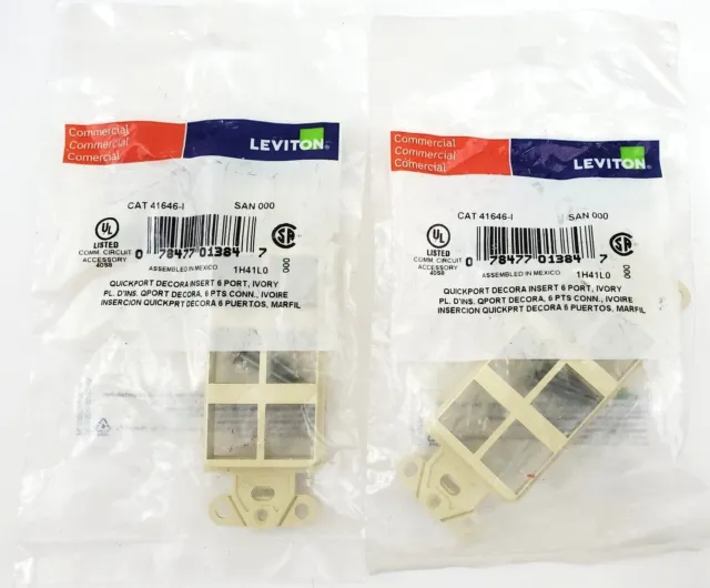 Lot of 2 Leviton 41646-I Quickport Decora Insert 6 Port Ivory Plates