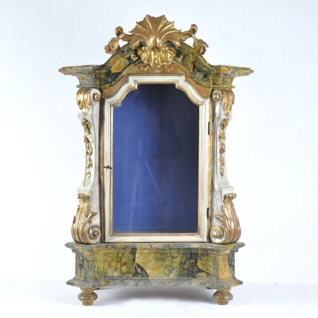 Großer barocker Figurenschrein,  Marmorierung, 105 x 71 cm, Türe 60 cm, Holz