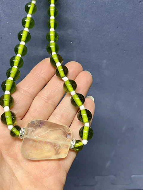 Collier Ancien Avec Perles De Verres Jaune Ambrée