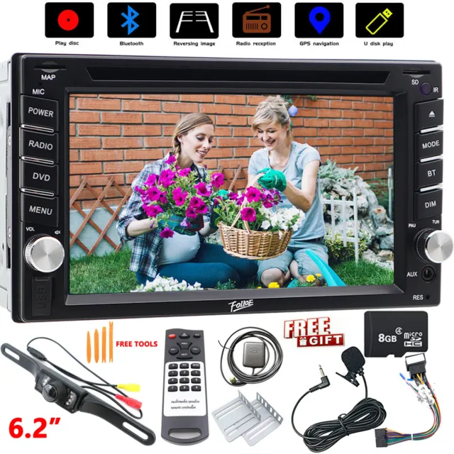Camera+ FM GPS Double 2Din Car Stereo Radio CD DVD Player Bluetooth USB TV WC