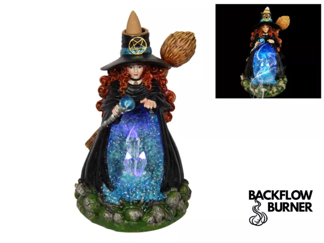 18cm Witch Mystical Figurine Backflow Burner for Cone Incense LED Light Up 2