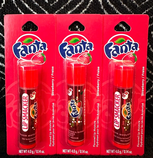 3 Lip Smackers Fanta Strawberry Flavored Lip Balm Hydrating Chapstick Lipstick