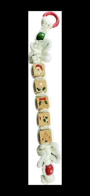 Vtg Macrame Christmas Block Door Mantle Hanger Boho Retro  19.5" Holiday