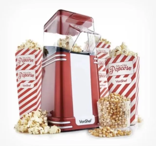 VonShef 13/261 1200W Popcorn Machine with 6 Popcorn Boxes - Unused. 99p start!