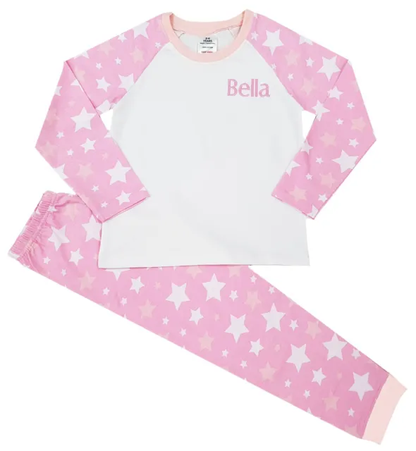 Personalised Girls Baby Pyjamas Childrens Name Star Strip PJs 6 Months-8 Years