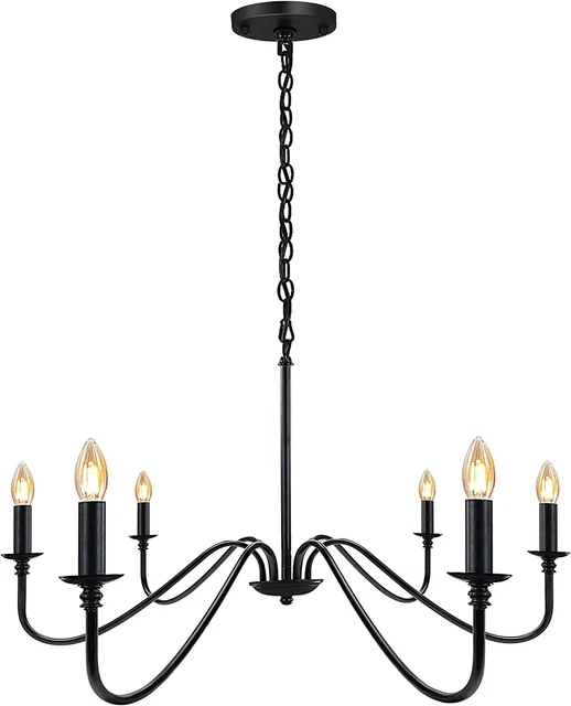 Black Chandelier 34 Inch 6-Light Farmhouse Chandelier Rustic Industrial Iron for