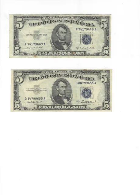 1953-A&B series set $5 silver certificates-blue seal-F-1656/F-1657 (320)