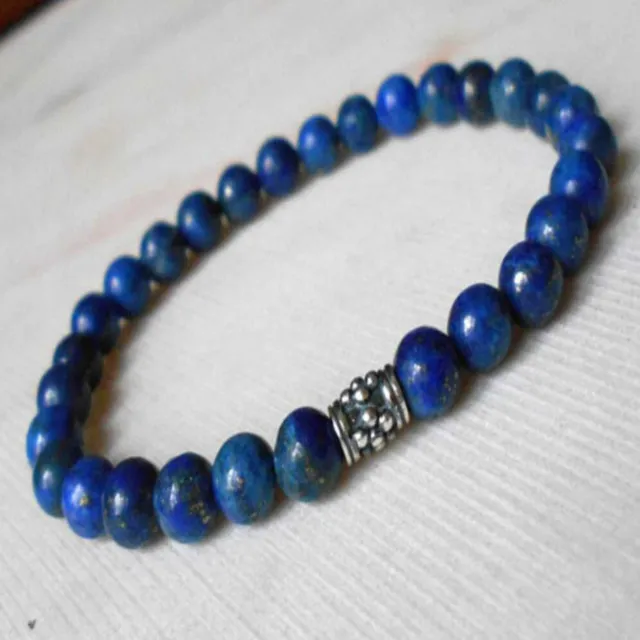 6mm Natural Lapis Lazuli Stretch Bracelet 7.5inches Cuff Chic Taseel Elegant