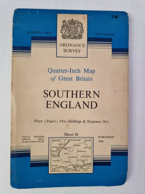Ordnance Survey Map Paper Southern England Sheet 16 published 1962