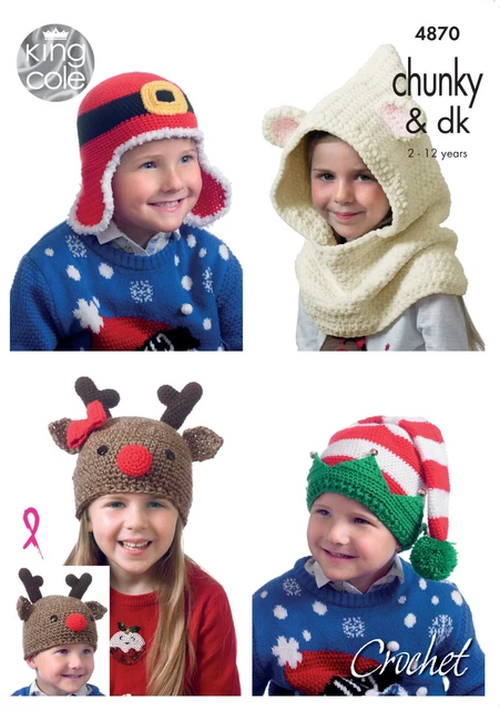 King Cole Häkelmuster 4870 DK Kinder Weihnachten Neuheit Hüte