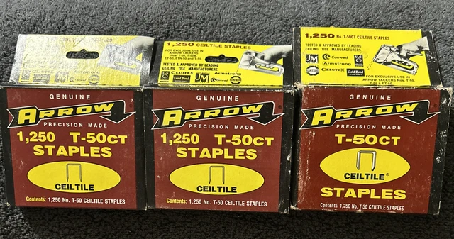 Lot 3 Arrow 1250/PK) ARROW FASTENER T50CT CEILTITE STAPLES -Made in USA