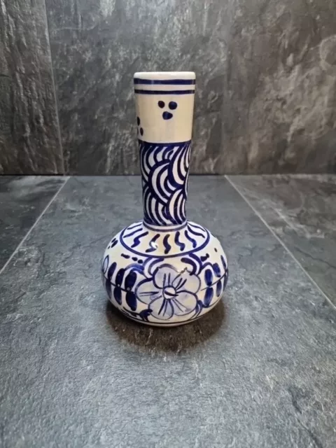 Blue & White Vase Delft Style Art Pottery Bud Flower Vase  Floral Decor 7"