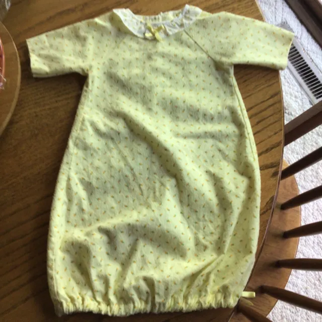 Vintage 1985 Hasbro Bradley Real Baby Doll Yellow & White Flannel NIGHT GOWN