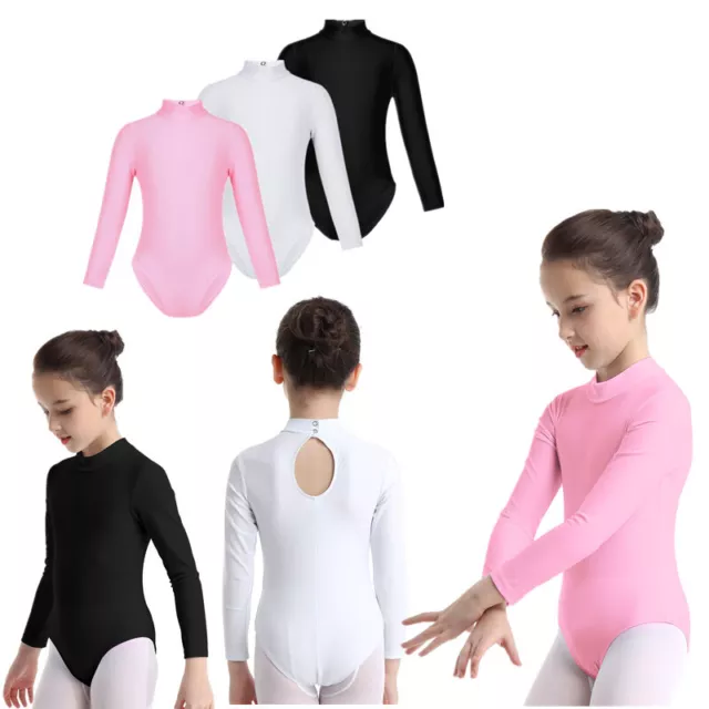 Kids Girls Long Sleeve Turtleneck Gymnastics Leotard Ballet Dance Bodysuit Top