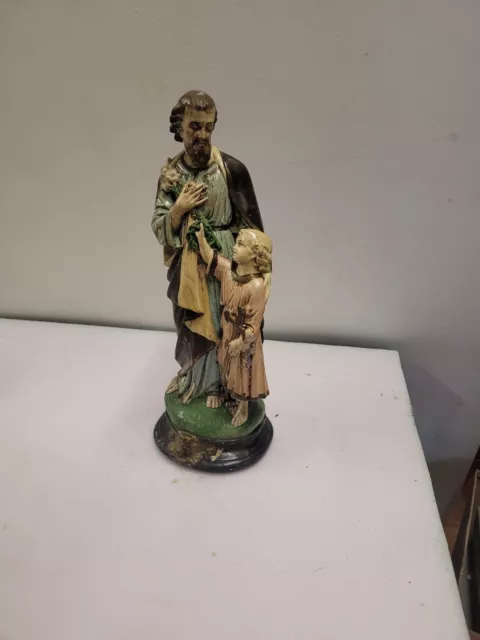 Ancienne Statue Saint Joseph Et L'enfant,  44cms De H