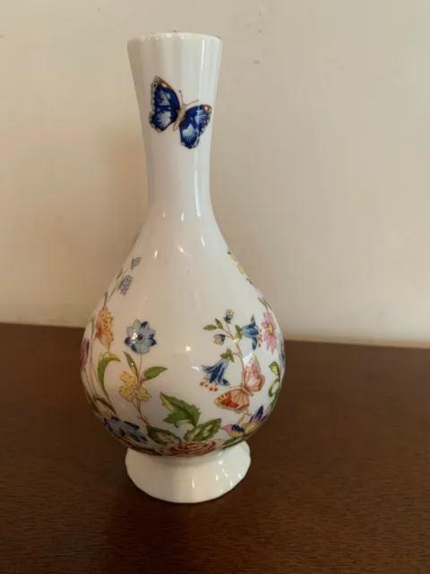 Vintage Aynsley Bone China 6” Bud Vase Cottage Garden Flowers Butterfly