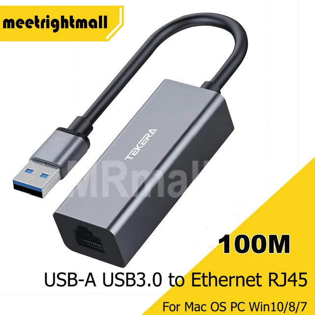 USB-A USB3.0 to Ethernet RJ45 Network Lan Adapter Cable for Mac OS PC Win10/8/7