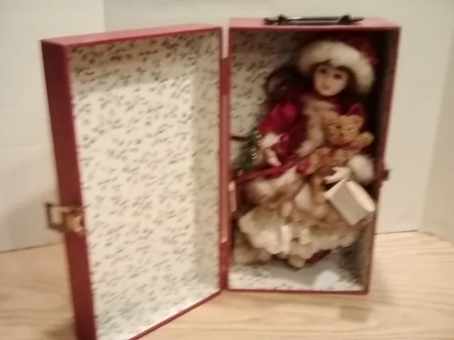 Whitney Poppin Collection The Skater Porcelain Doll in Wooden Case. EX