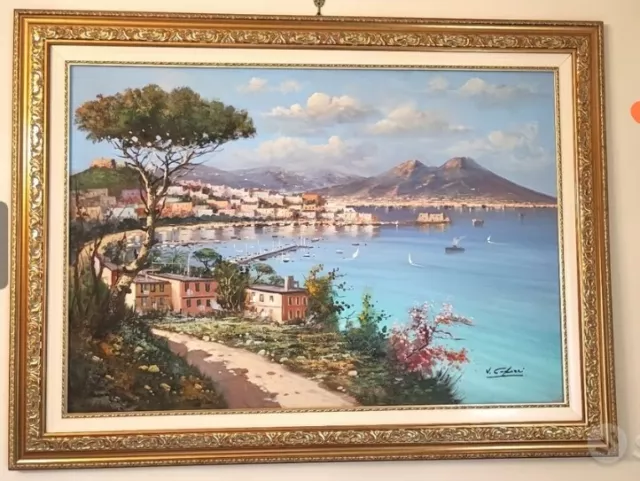 Dipinto olio su tela paesaggio,  Quadro con cornice di legno firmato DI Giovanni