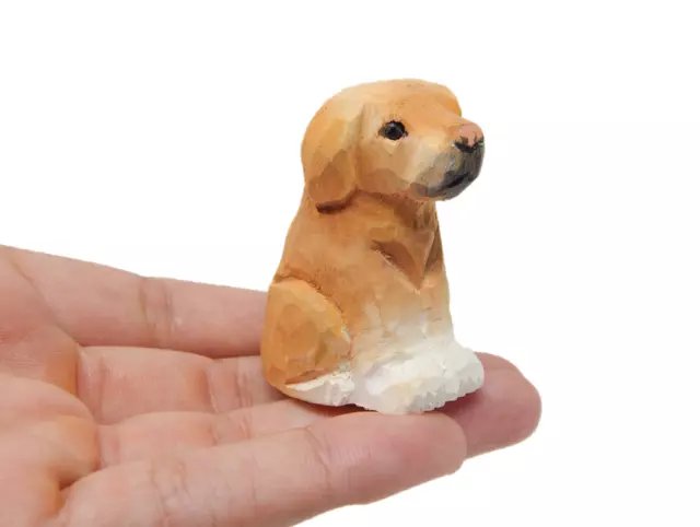 Golden Lab Retriever Dog Pup Figurine Statue Miniature Small Wood Carving Decor