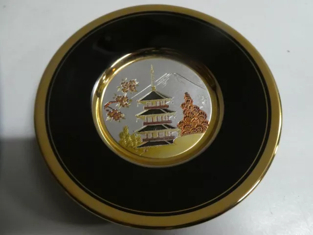 Japanese Studio Pottery Chockin Porcelain Gold Metal Hand Painted Plate Mt Fuji