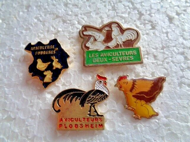 Job lot of 4 Chicken Aviculture related metal lapel pins