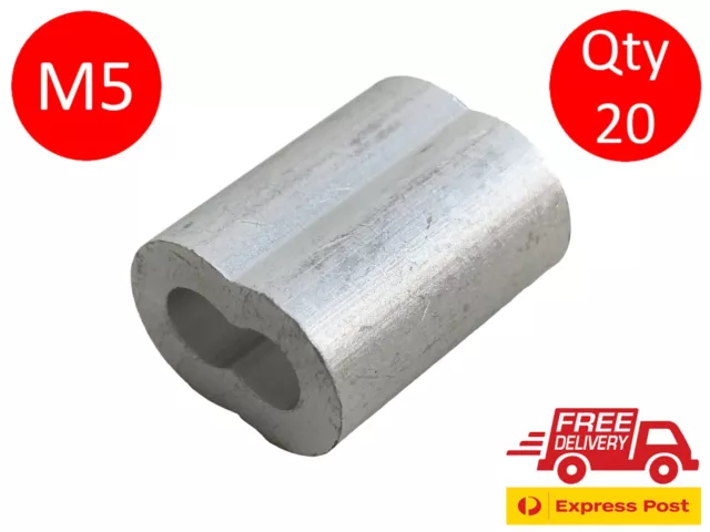 20 X M5 ALUMINIUM SWAGE FERRULE for 5mm STAINLESS WIRE CABLE ROPE CRIMP CRIMPING