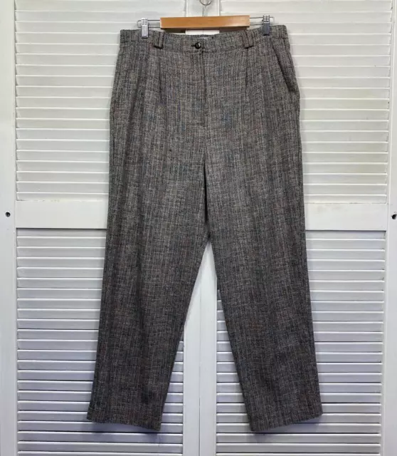 Vintage Pants Womens Size 16 Grey Check Pleated Straight Leg Office Work Pockets