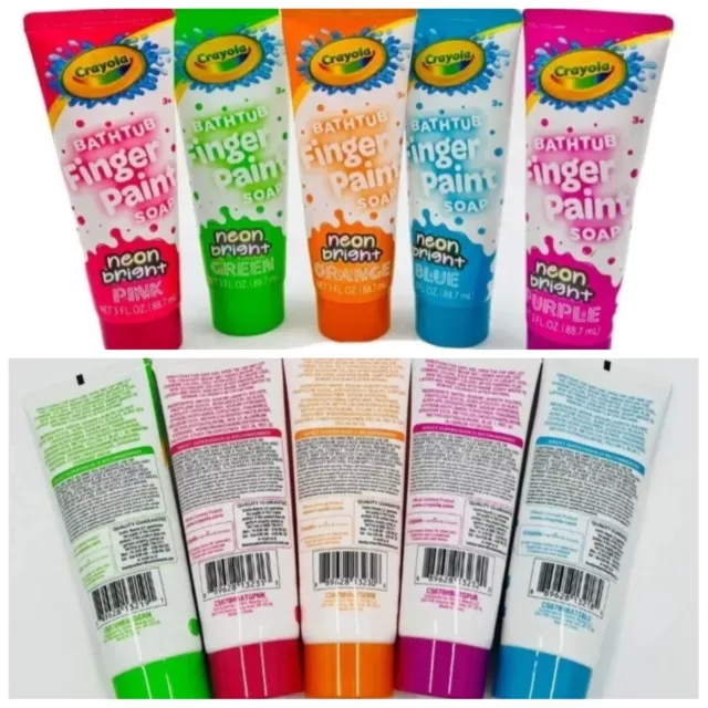 Crayola Bathtub Fingerpaint 5 Pack, 3 Ounce Tubes Neon Bright Color Variety Blue, Green, Pink, Purple, Mystery Color!